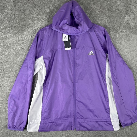 Adidas Carrera Windbreaker Jacket Womens Large Purple White Running NWT - Picture 1 of 11